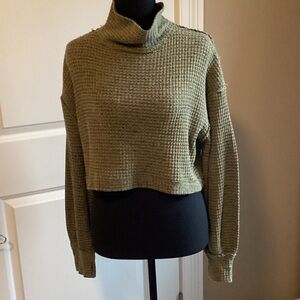 Free People Waffleknit Turtleneck Army Green Size Small